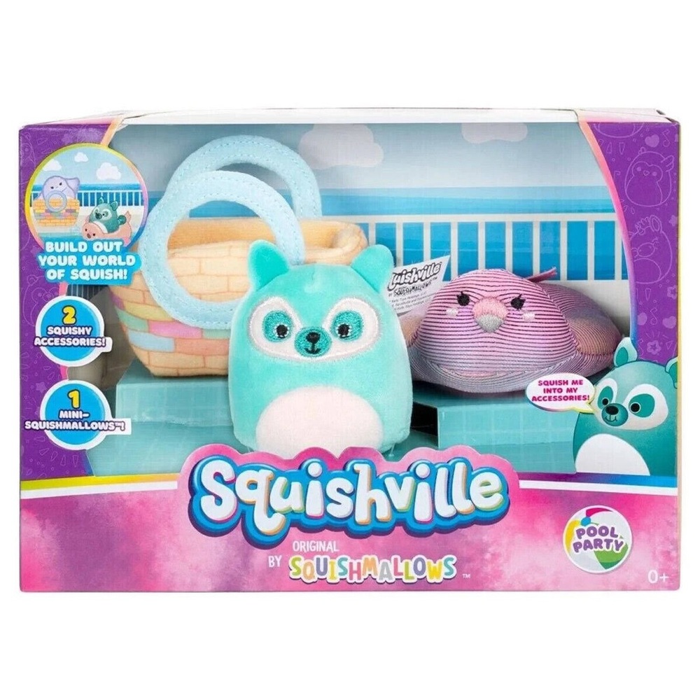 NEW Squishmallows Squishville Pool Party Lance the Lemur 2"